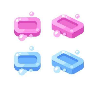 Blue soap bar with bubbles illustration. Hygiene flat icon Stock Illustration
