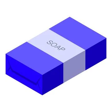 Blue soap bar in a cardboard box packaging isometric view Stock Illustration