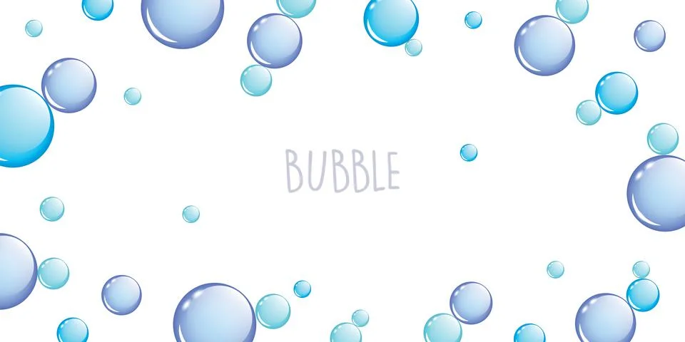Blue soap bubble border isolated on white background Illustrazione stock