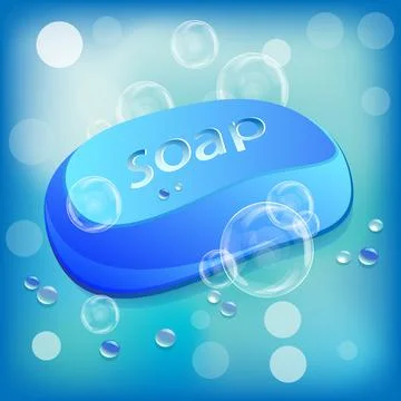 Blue soap with bubbles and drops of water Stock Illustration