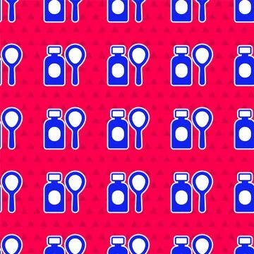 Blue Soap bubbles bottle icon isolated seamless pattern on red background Stockillustratie