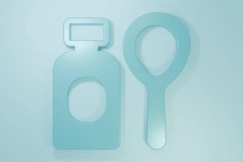 Blue Soap bubbles bottle icon isolated on blue background. Blowing bubbles .. Stock Illustration