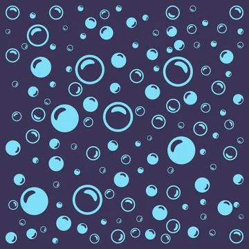 Blue soap bubbles on a dark purple background. Stock Illustration