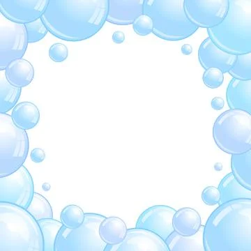 Blue soap bubbles frame. Foam border, suds decorative divider. Soap bubbles Stock Illustration