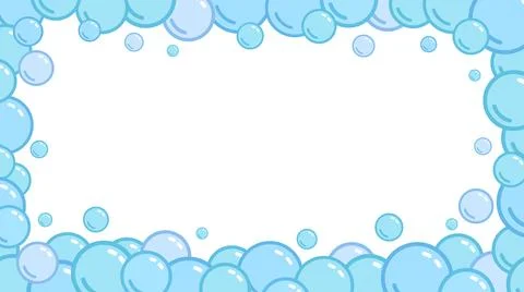 Blue soap bubbles frame. Foam border, suds decorative divider. Soap bubbles Stock Illustration