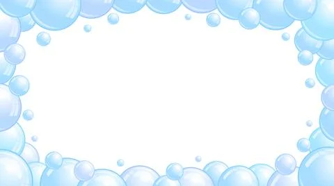 Blue soap bubbles frame. Foam border, suds decorative divider. Soap bubbles Stock Illustration