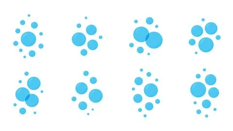 Blue soap bubbles isolated on white background. Flat vector water bubbles for Illustrazione stock