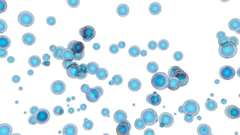 Blue soap bubbles rise slowly on a white background. Stock Footage 127378337