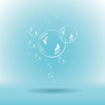 Blue soap bubbles on white background Stock Illustration