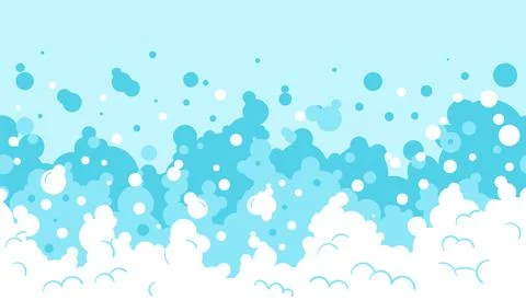 Blue soap foam with white bubbles forms a seamless horizontal border agains.. Stock Illustration