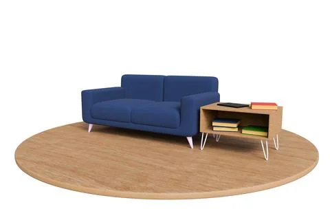 Blue sofa and book table furniture set modern architectural interior design.. Stock Photos