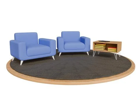 Blue sofa and book table furniture set modern architectural interior design.. Stock Photos