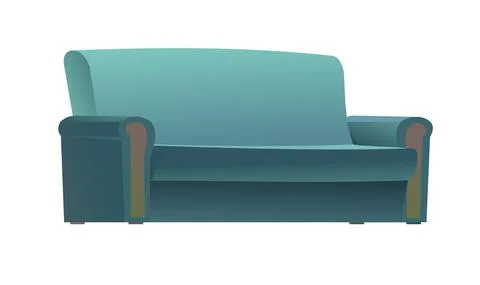 Blue sofa. Classic simple upholstered furniture to sit. Set of objects isolat Stock Illustration