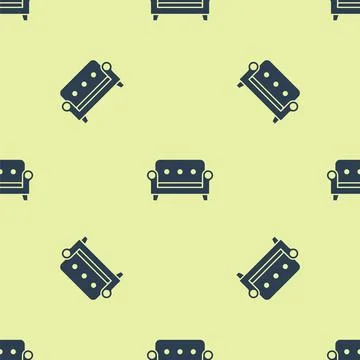 Blue Sofa icon isolated seamless pattern on yellow background. Vector Illustrazione stock