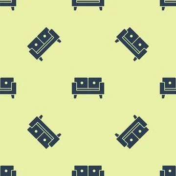 Blue Sofa icon isolated seamless pattern on yellow background. Vector Illustrazione stock