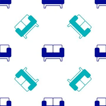 Blue Sofa icon isolated seamless pattern on white background.  Vector Illustrazione stock