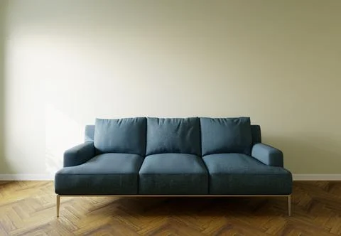 Blue sofa in the interior, with free space on the wall. 3d rendering Иллюстрация