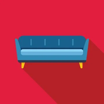 Blue sofa standing in empty room with red wall Stock Illustration