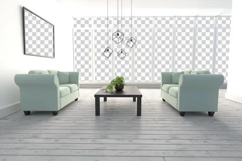 Blue sofas on floor in modern living room Stock Photos