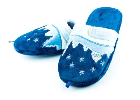 Blue soft slippers Stock Photos