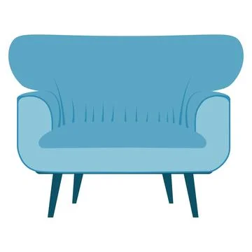 Blue soft sofa with railings. Interior item Stock Illustration