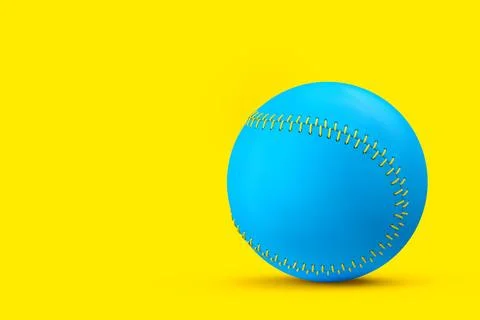 Blue softball or baseball ball isolated on yellow background. Stock Illustration