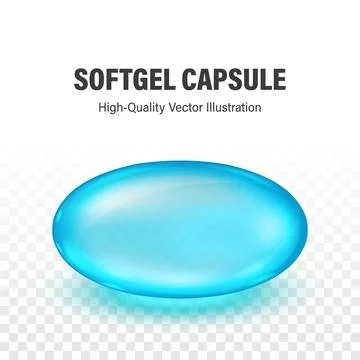 Blue Softgel Capsule, Vector 3d Illustration. Glossy Gel Pill, Dietary Stock Illustration