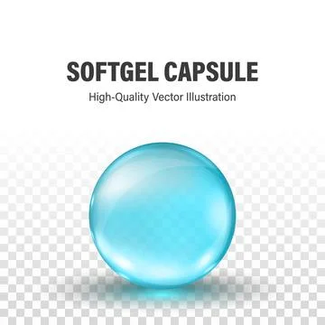 Blue Softgel Round Capsule, Vector 3d Illustration. Glossy Gel Pill, Dietary Stock Illustration