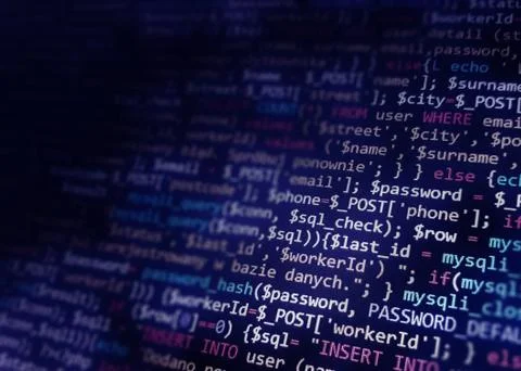 Blue software developer background. Software development by programmer. Abstr Stock Photos