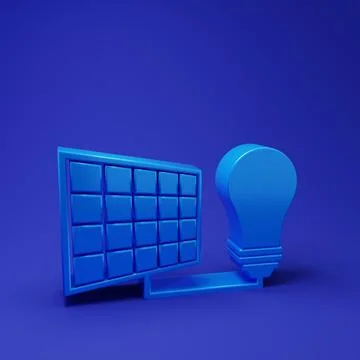 Blue Solar energy panel and light bulb icon isolated on blue background. Mi.. Stock Illustration