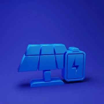 Blue Solar energy panel and battery icon isolated on blue background. Minim.. Stock Illustration