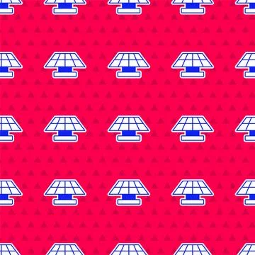 Blue Solar energy panel icon isolated seamless pattern on red background. Vector Stock Illustration