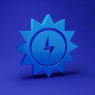 Blue Solar energy panel icon isolated on blue background. Sun with lightnin.. Stock Illustration