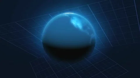 Blue solar plates with light rotating around the globe Stock Footage 255786142