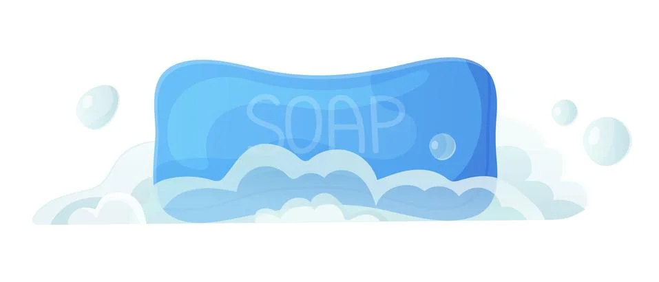 Blue solid soap with bubble and foam. Fresh, clean, hygiene, skin care cosmet Stock Illustration