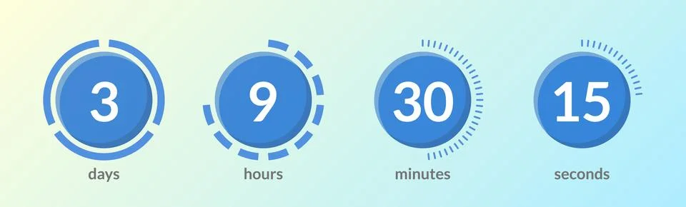 Blue solid virtual circular countdown timer set Illustrazione stock