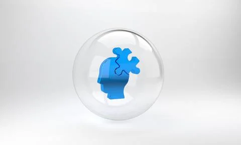 Blue Solution to the problem in psychology icon isolated on grey background.  Stock Illustration