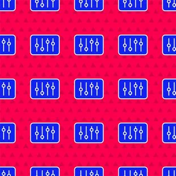 Blue Sound mixer controller icon isolated seamless pattern on red background. Dj Stock Illustration