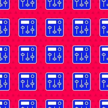 Blue Sound mixer controller icon isolated seamless pattern on red background. Dj Stock Illustration