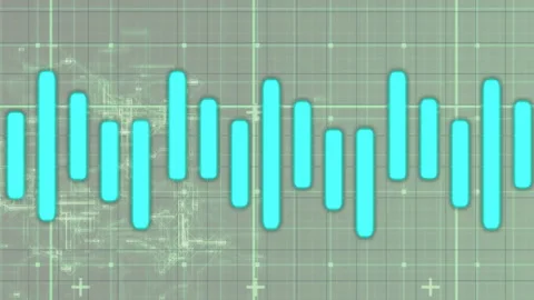 Blue sound wave animating over technical grid background Video stock 304101376