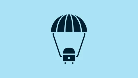 Blue Space capsule returning to earth via parachute icon isolated on blue Stock Footage 231486807