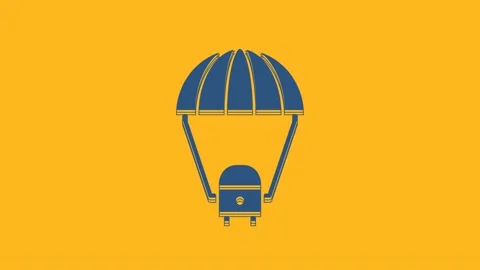 Blue Space capsule returning to earth via parachute icon isolated on orange Stock Footage 234725762