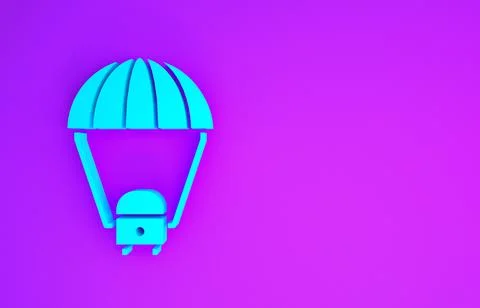 Blue Space capsule returning to earth via parachute icon isolated on purple b Stock Illustration
