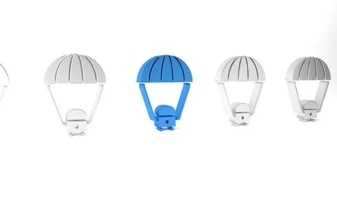 Blue Space capsule returning to earth via parachute icon isolated on white .. Stock Illustration