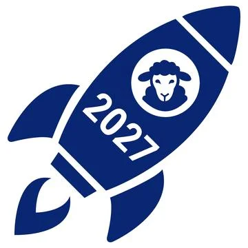 Blue space rocket with 2027 and sheep icon Stock Illustration