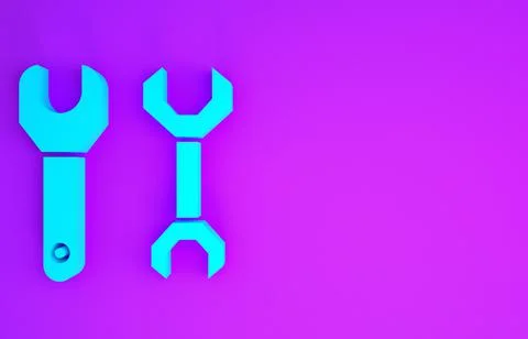 Blue Spanner icon isolated on purple background. Minimalism concept. 3d illus イラスト素材