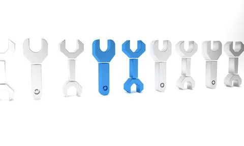Blue Spanner icon isolated on white background. Minimalism concept. 3D rend.. Stock Illustration