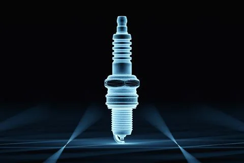 Blue spark plugs on black background. 3d illustration. Car Repair Parts Stock Illustration