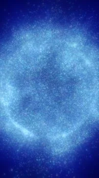 Blue sparkling particle cloud forming a glowing sphere on deep background, .. Stock Illustration