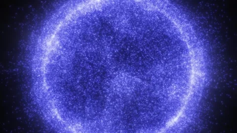 Blue sparkling particle ring forms a luminous circular field on a dark back.. Stock Footage 338396575
